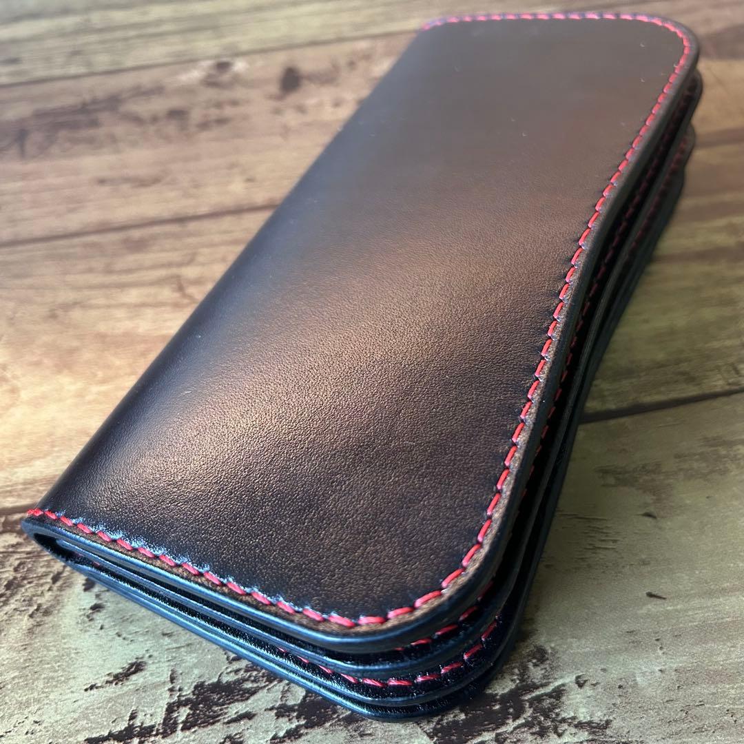 【牛ヌメ革／手染めブラック】ロングウォレット｜重厚感ある長財布｜手縫い