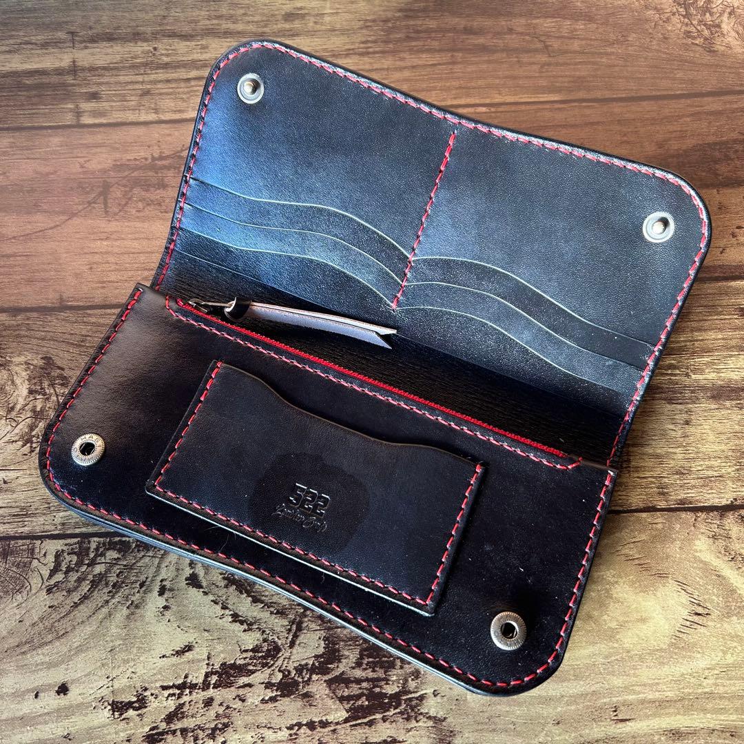 【牛ヌメ革／手染めブラック】ロングウォレット｜重厚感ある長財布｜手縫い