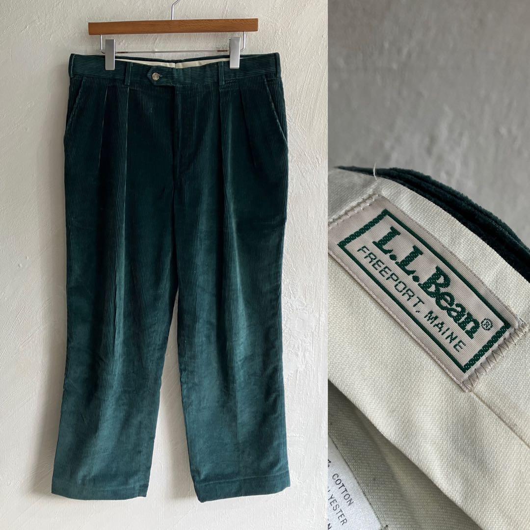 USA製 L.L.Bean ツータック コーデュロイパンツ グリーン 34