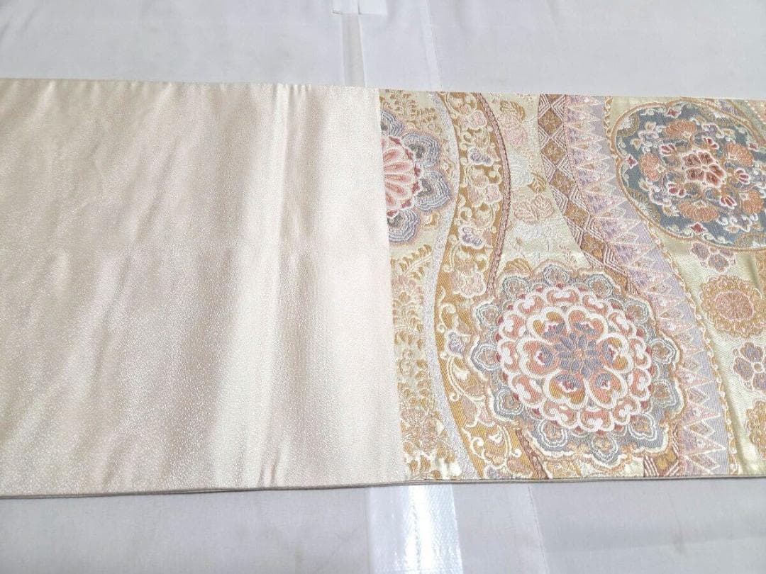 G 正倉院華文 金糸 菊 唐草唐花 桐 パステル 六通 正絹 フォーマルな袋帯