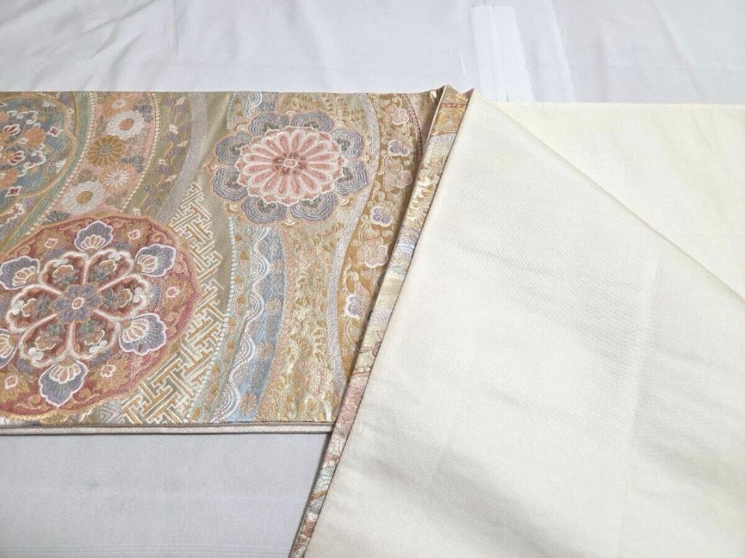 G 正倉院華文 金糸 菊 唐草唐花 桐 パステル 六通 正絹 フォーマルな袋帯