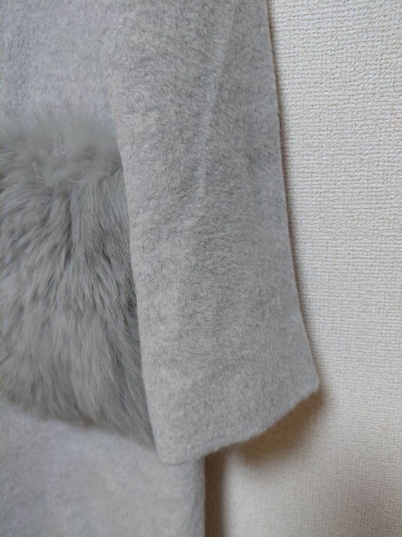 美品　ANAYI グレー ポケットファーノーカラーロングコート 38