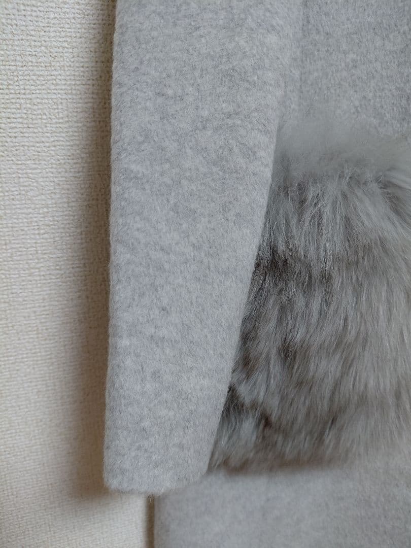 美品　ANAYI グレー ポケットファーノーカラーロングコート 38