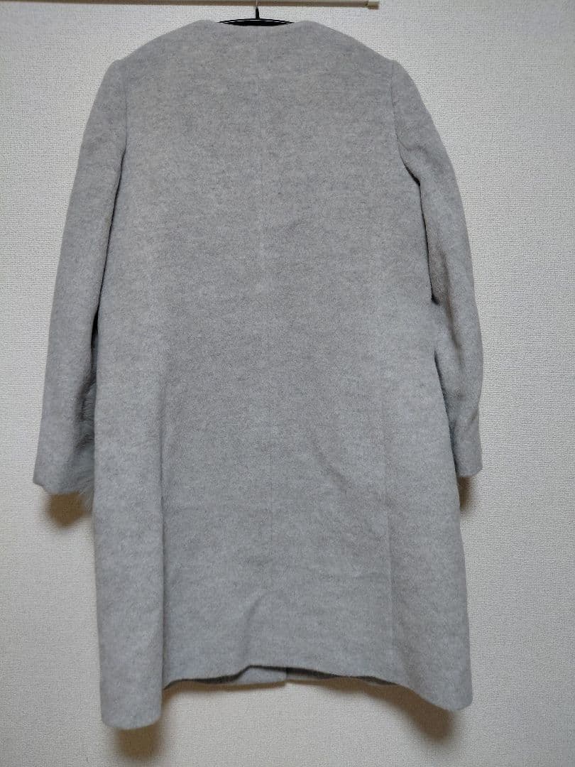美品　ANAYI グレー ポケットファーノーカラーロングコート 38