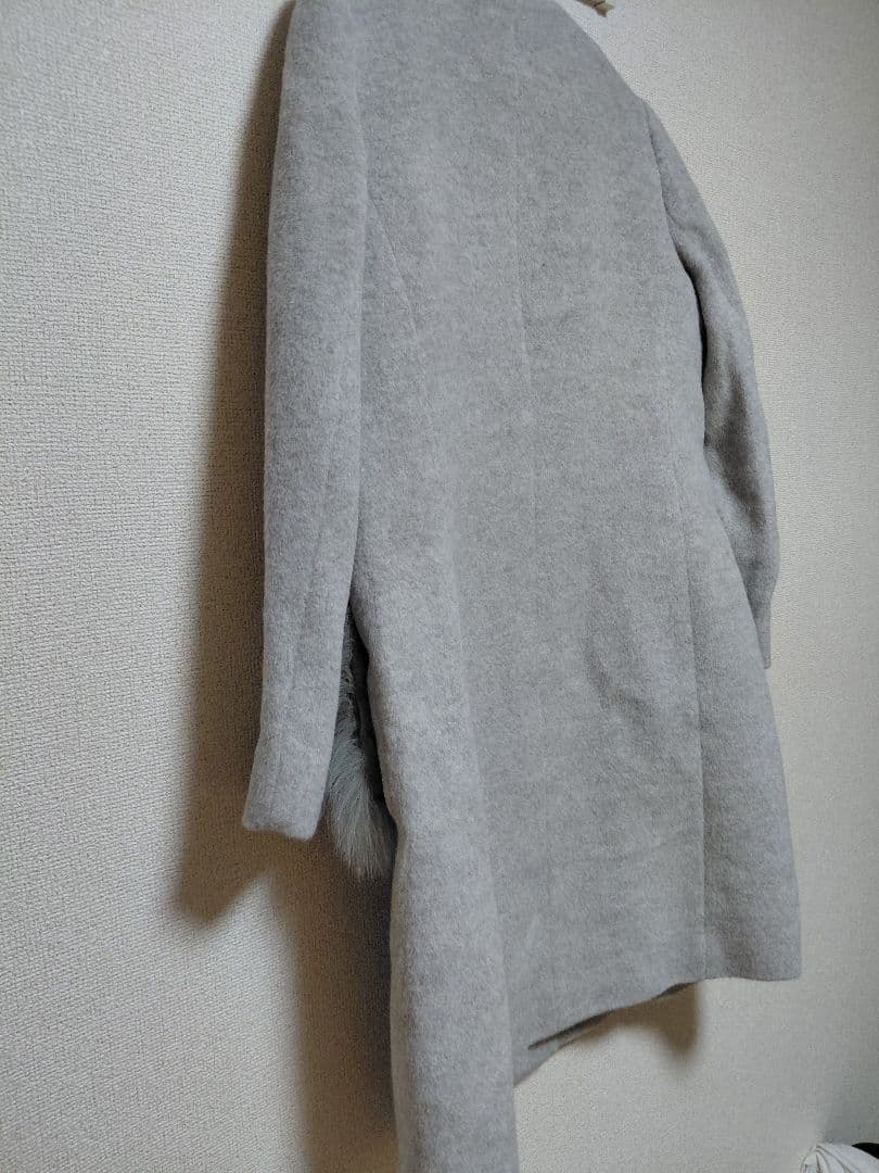美品　ANAYI グレー ポケットファーノーカラーロングコート 38