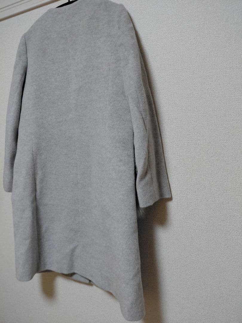 美品　ANAYI グレー ポケットファーノーカラーロングコート 38