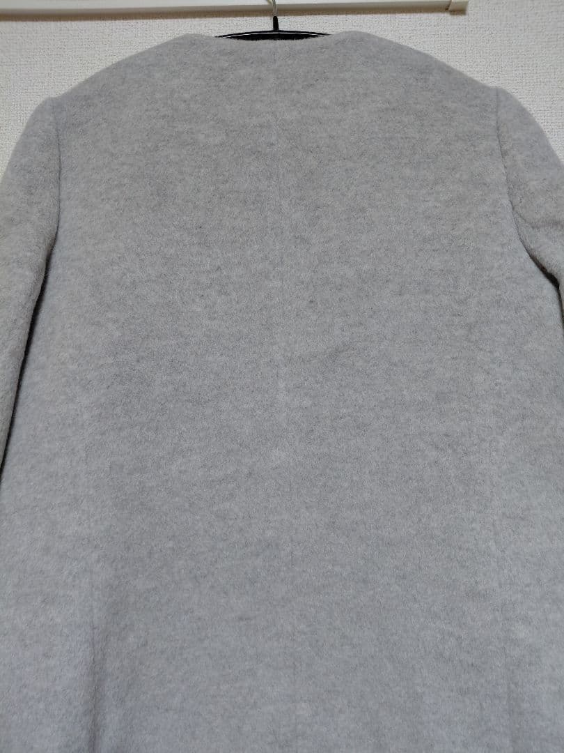 美品　ANAYI グレー ポケットファーノーカラーロングコート 38