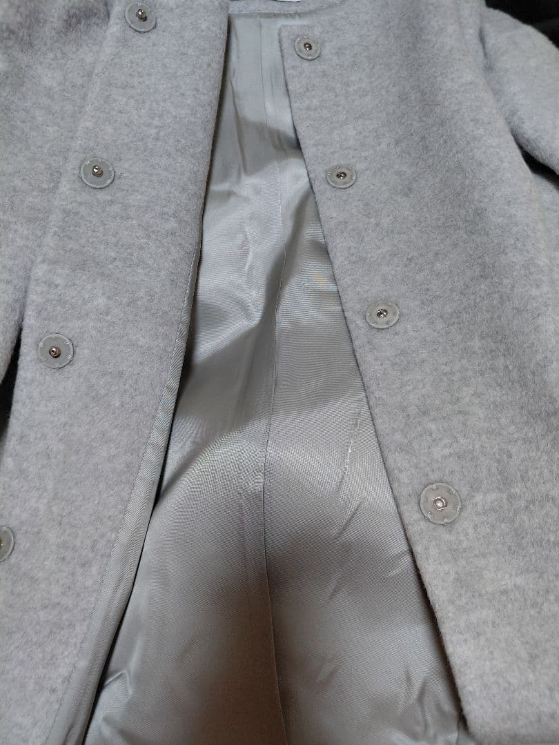 美品　ANAYI グレー ポケットファーノーカラーロングコート 38