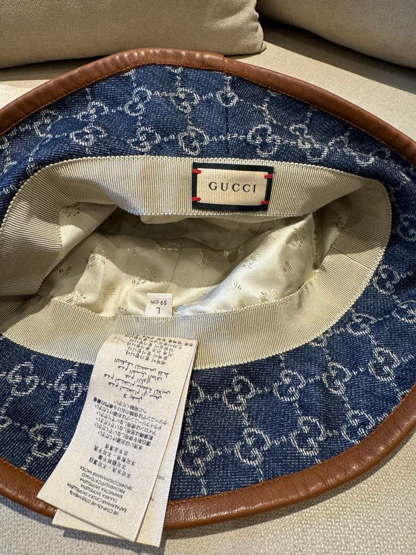 【4/14迄】GUCCI GGパターン デニム　帽子　ハット 59cm