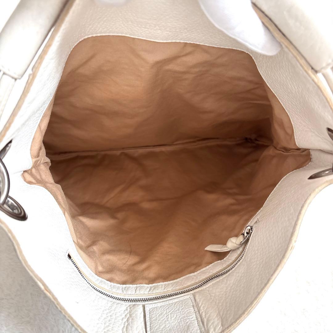 Bottega Veneta トートバッグ レザー シボ革 ホワイト 白 肩掛け