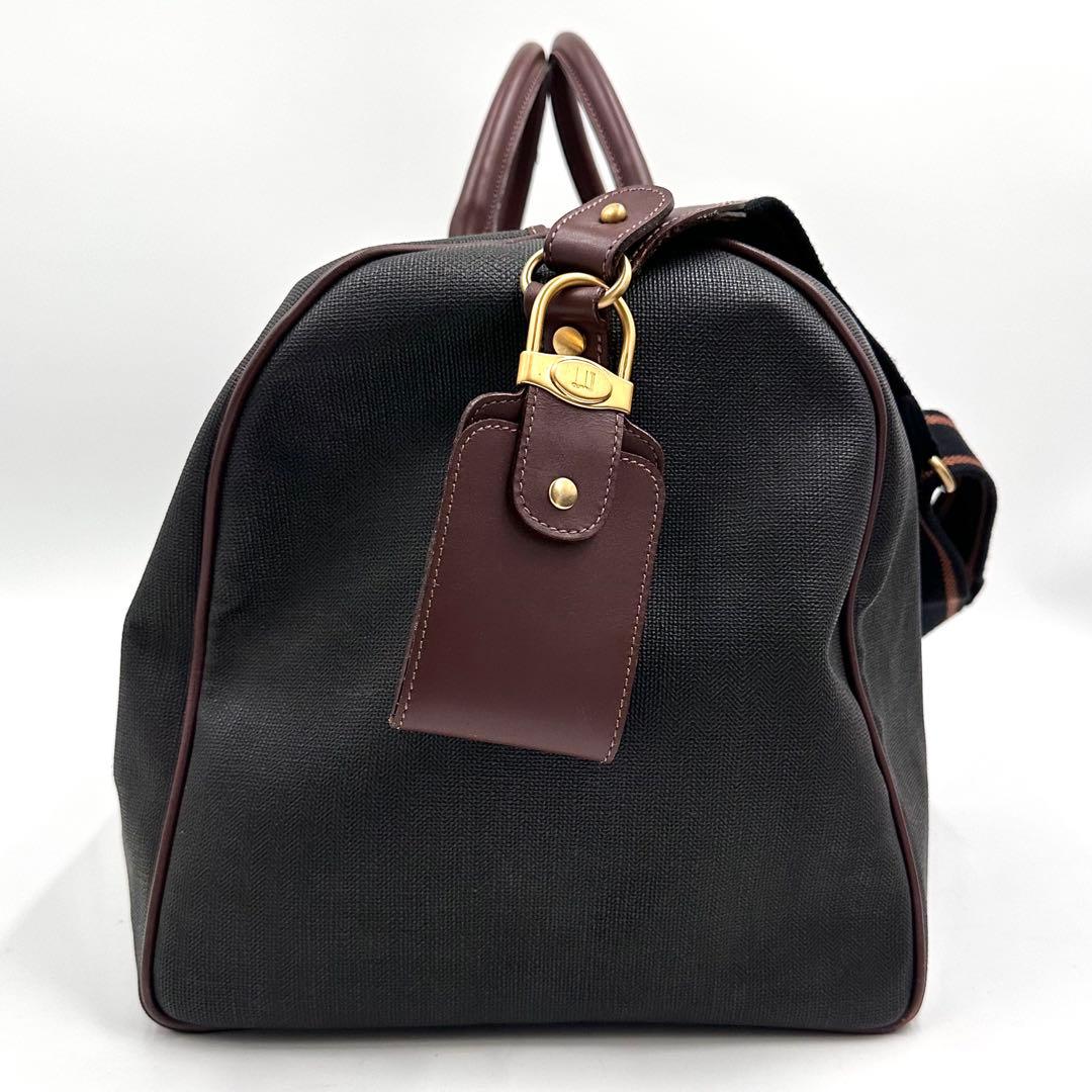 ダンヒル ボストンバッグ 2way 大容量 内側チェック レザー ブラウン