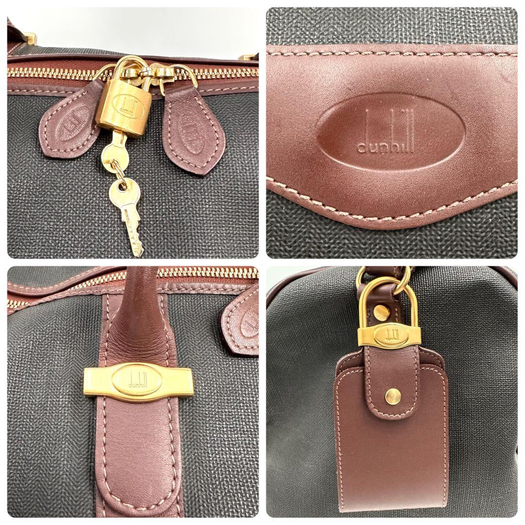 ダンヒル ボストンバッグ 2way 大容量 内側チェック レザー ブラウン