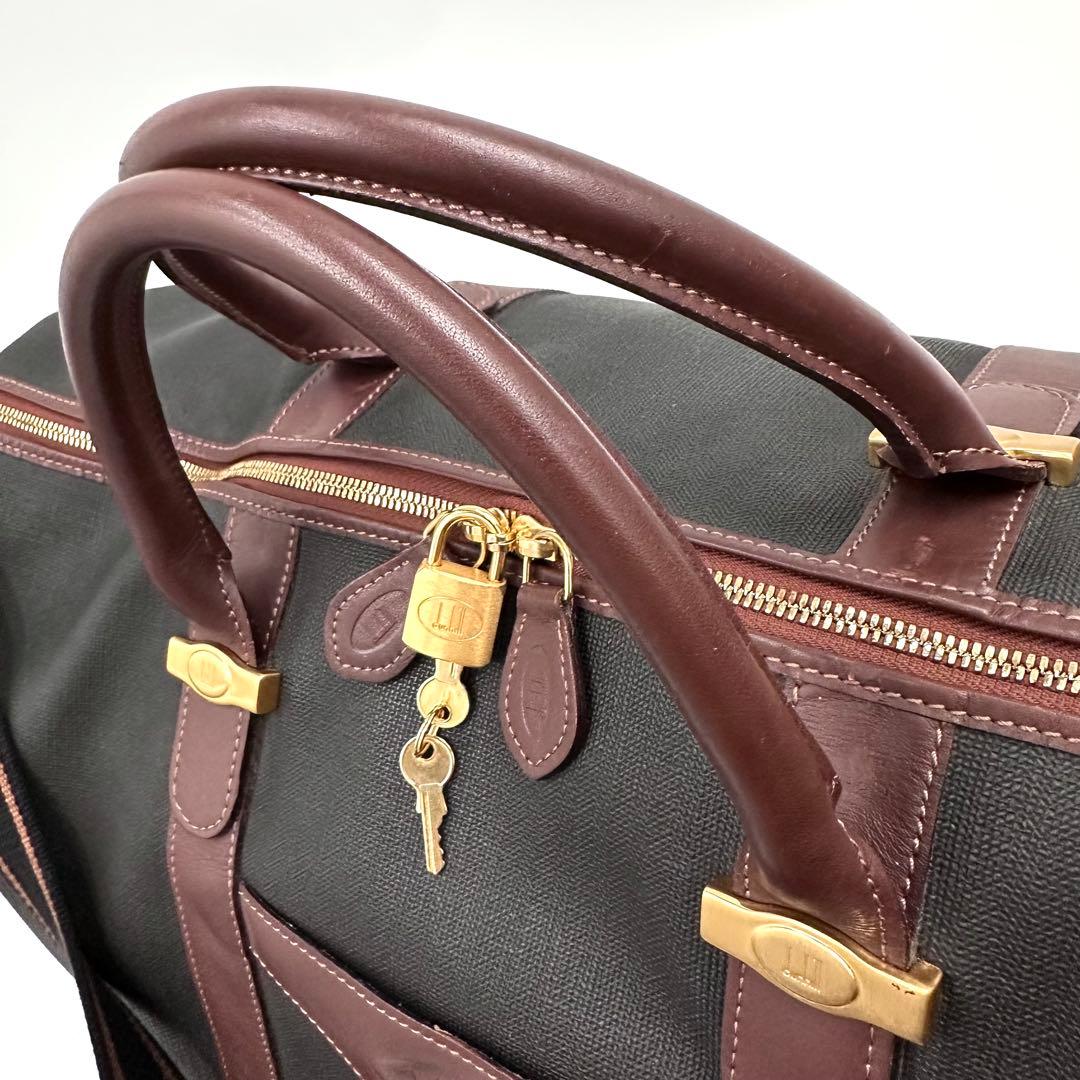 ダンヒル ボストンバッグ 2way 大容量 内側チェック レザー ブラウン