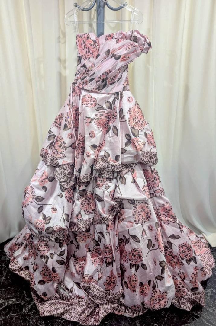 カラードレス　花柄ロング　ピンク　パーティードレス　ライブ衣装　サンクタカリナ