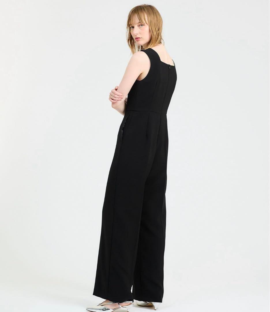 値下げ エストネーション スクエアネックノースリーブ オールインワン 黒 38