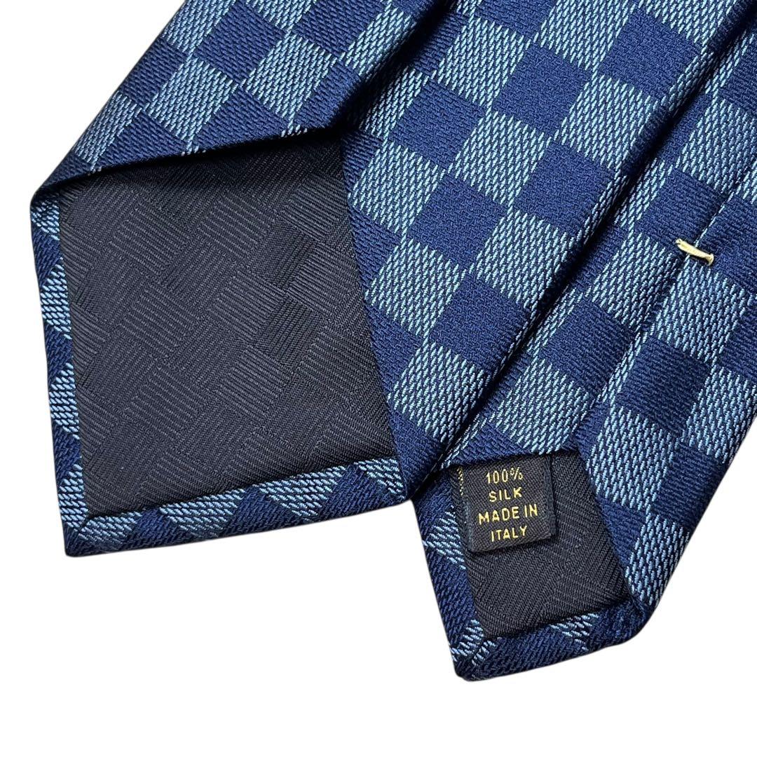 美品　ルイヴィトン　ダミエ　高級ネクタイ　ネイビー　青　現行タグ　イタリア製