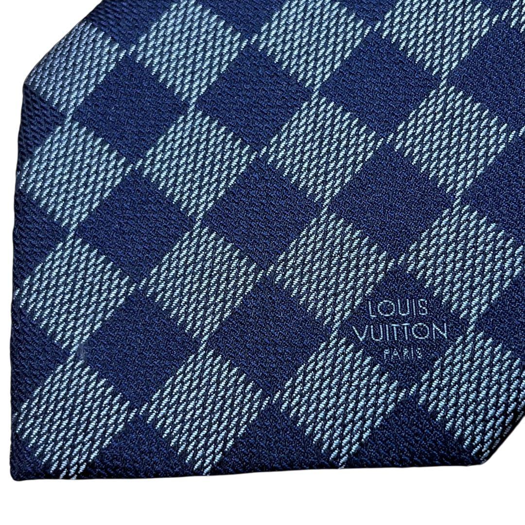 美品　ルイヴィトン　ダミエ　高級ネクタイ　ネイビー　青　現行タグ　イタリア製