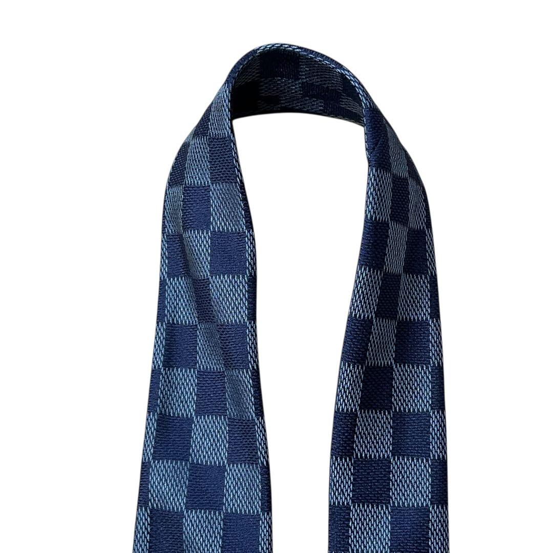 美品　ルイヴィトン　ダミエ　高級ネクタイ　ネイビー　青　現行タグ　イタリア製