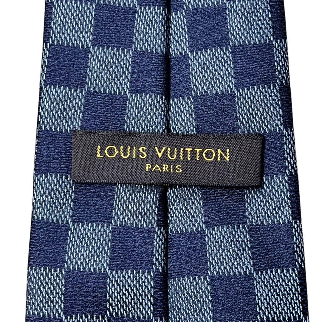 美品　ルイヴィトン　ダミエ　高級ネクタイ　ネイビー　青　現行タグ　イタリア製