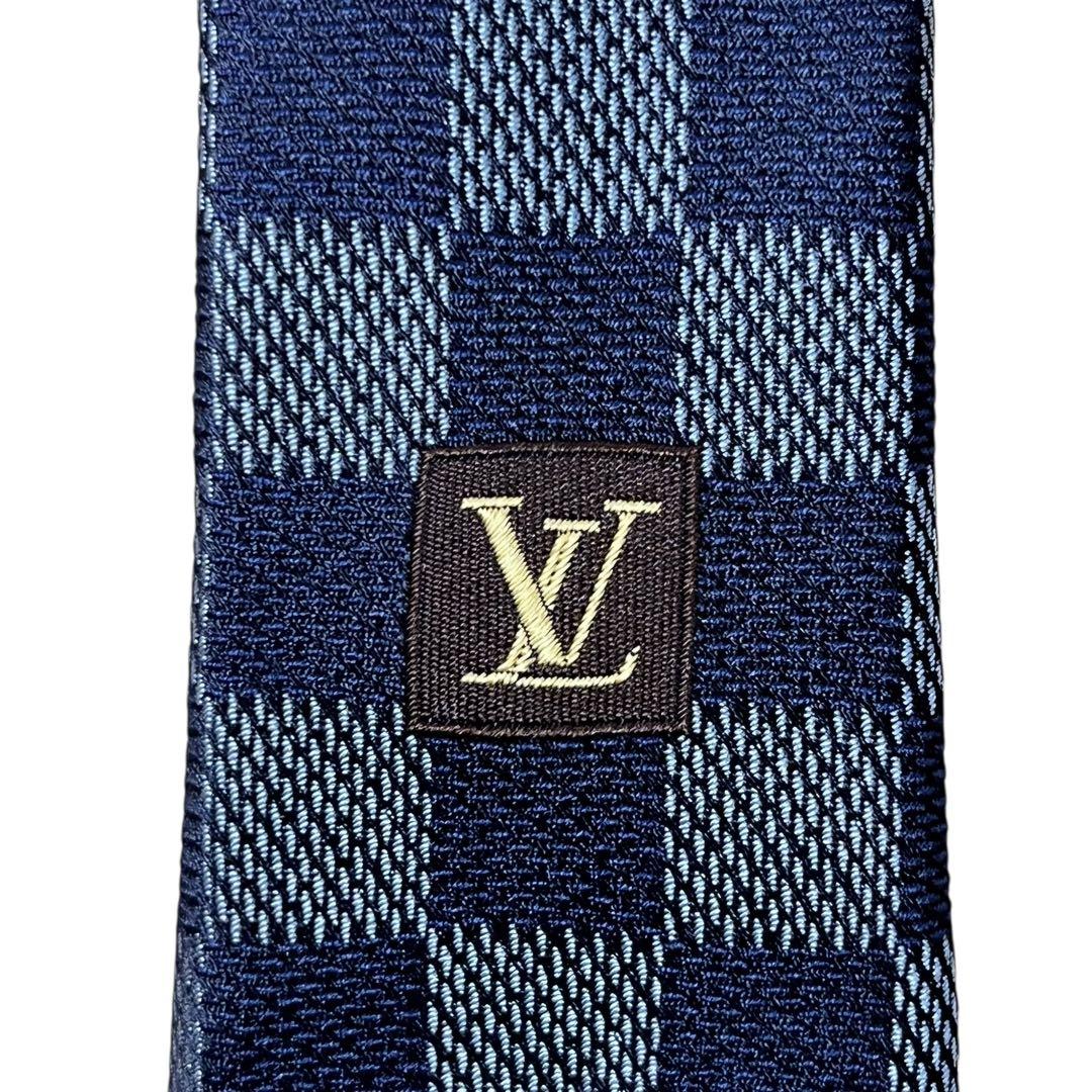 美品　ルイヴィトン　ダミエ　高級ネクタイ　ネイビー　青　現行タグ　イタリア製