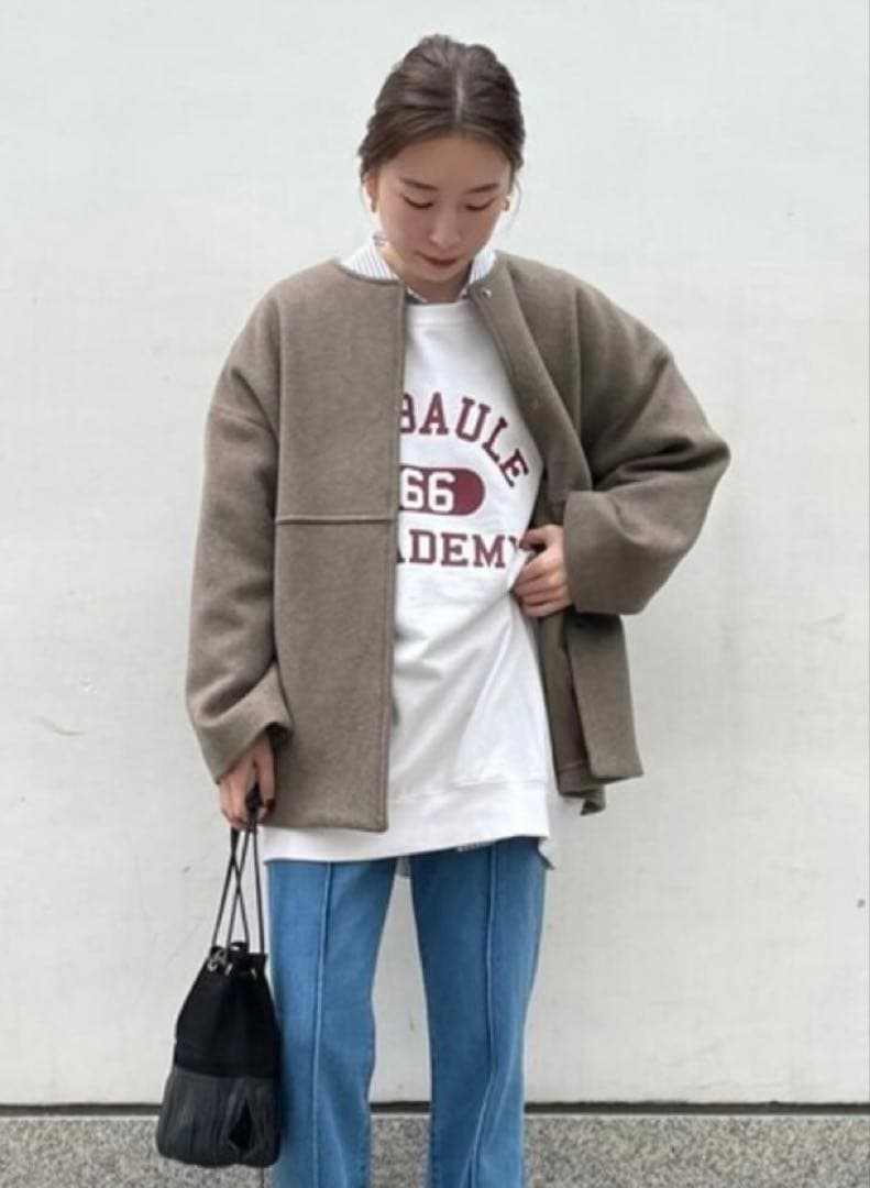 ジャーナルスタンダード スーパー140 ビーバー　ノーカラー ショートコート