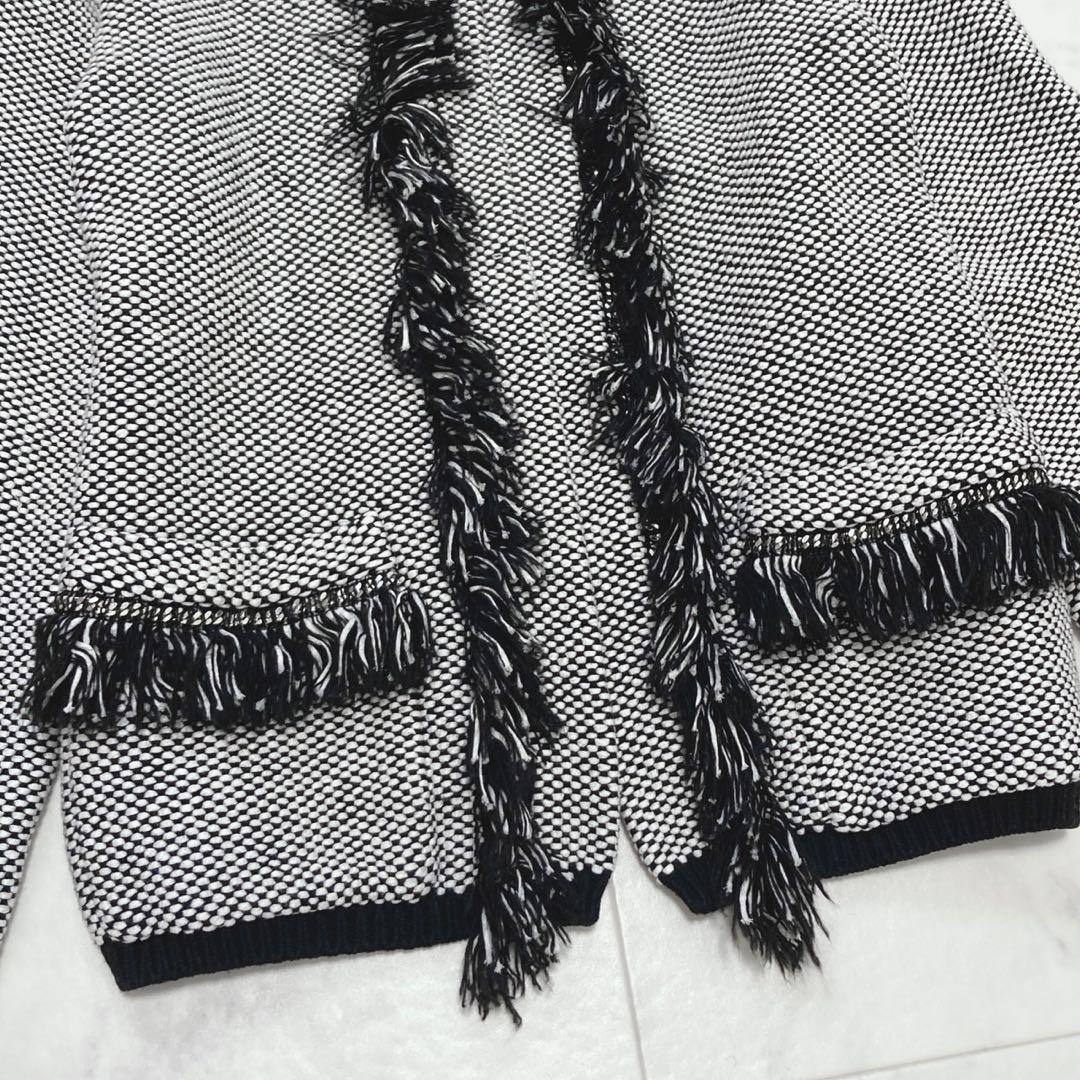 Max Mara ノーカラーニットジャケット チェーンフリンジ M 白タグ