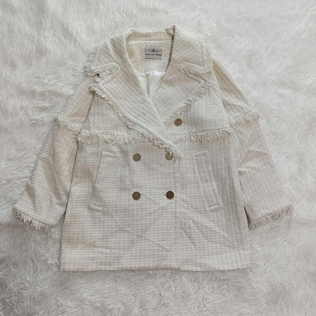 極美品♪GRACE CONTINENTAL ロービングフリンジコート 金ボタン