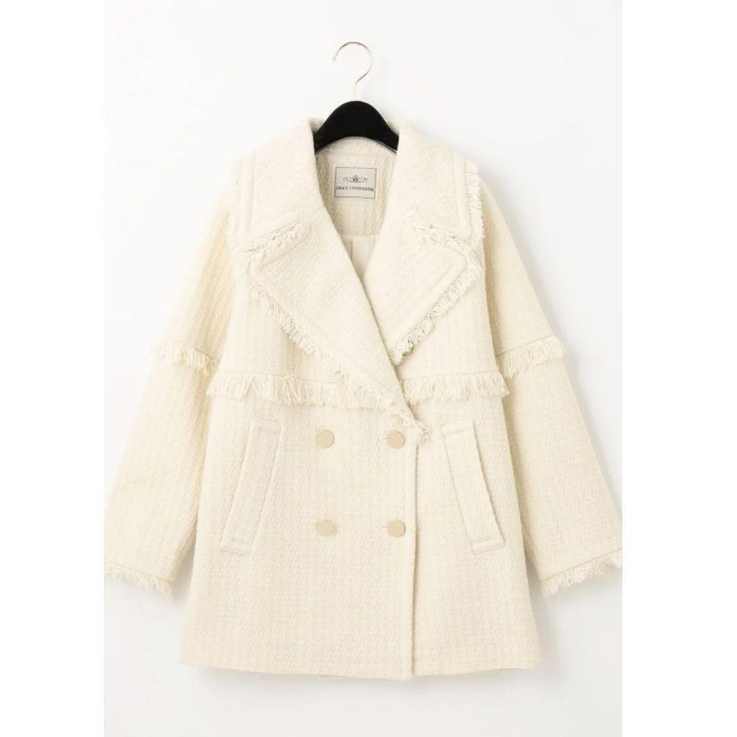 極美品♪GRACE CONTINENTAL ロービングフリンジコート 金ボタン