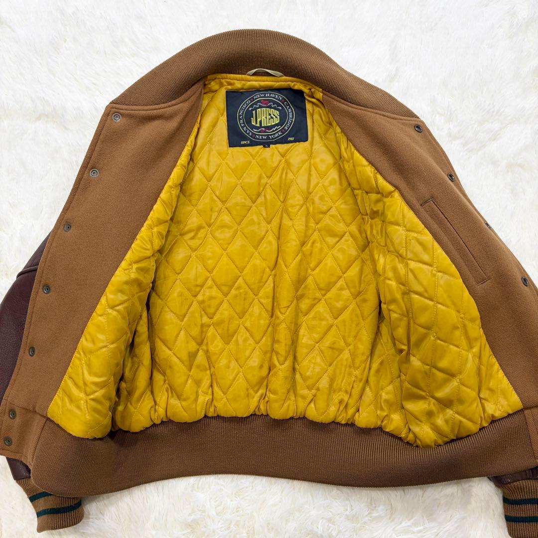 J.PRESS スタジャン 袖レザー ワッペン 裏地キルティング ブラウン L