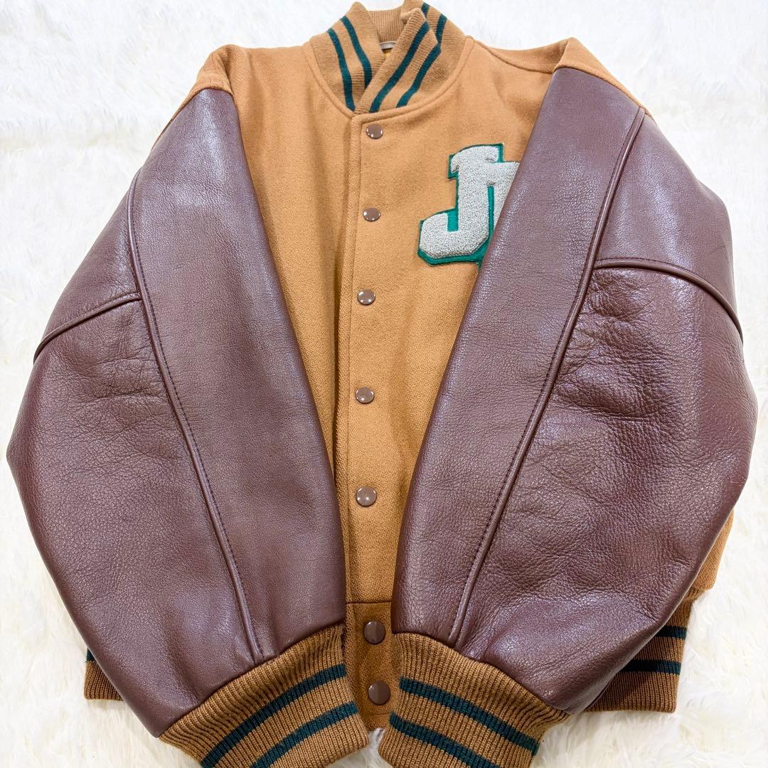 J.PRESS スタジャン 袖レザー ワッペン 裏地キルティング ブラウン L