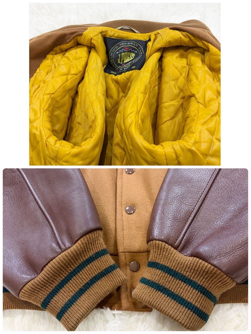 J.PRESS スタジャン 袖レザー ワッペン 裏地キルティング ブラウン L