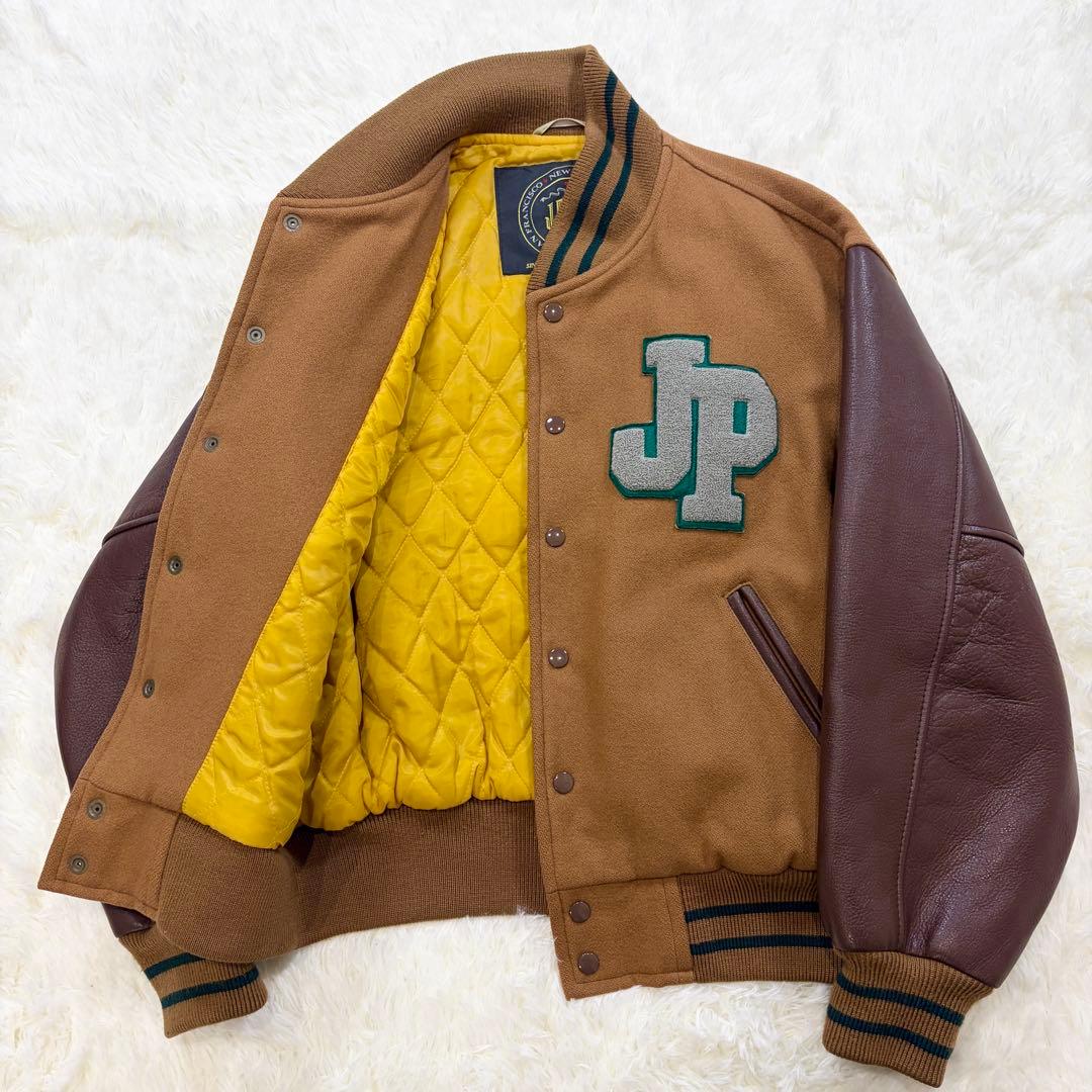 J.PRESS スタジャン 袖レザー ワッペン 裏地キルティング ブラウン L