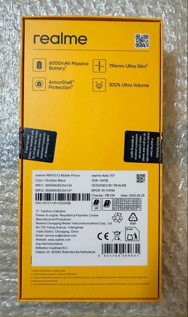 スマートフォン本体 realme Note 70T 4gb+64gb