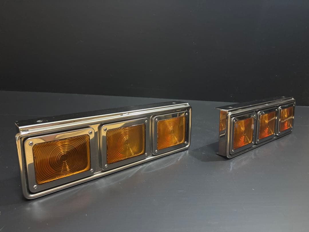 ☆3連 中間サイドウィンカー　丸棒巻き　左右セット　ステンレス　レトロ デコトラ