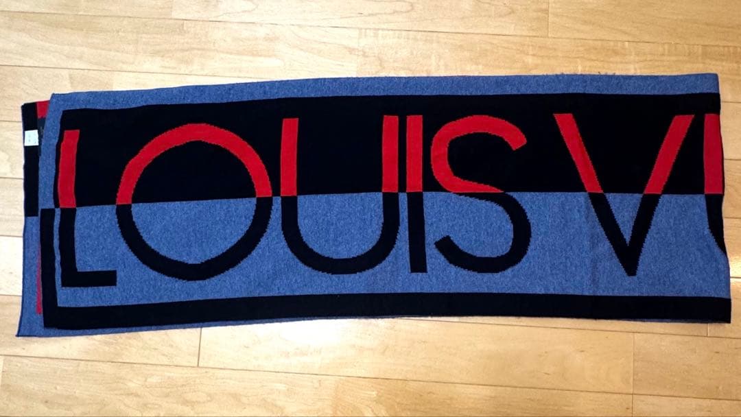LOUIS VUITTON ロゴマフラー グレー/ブラック/レッド