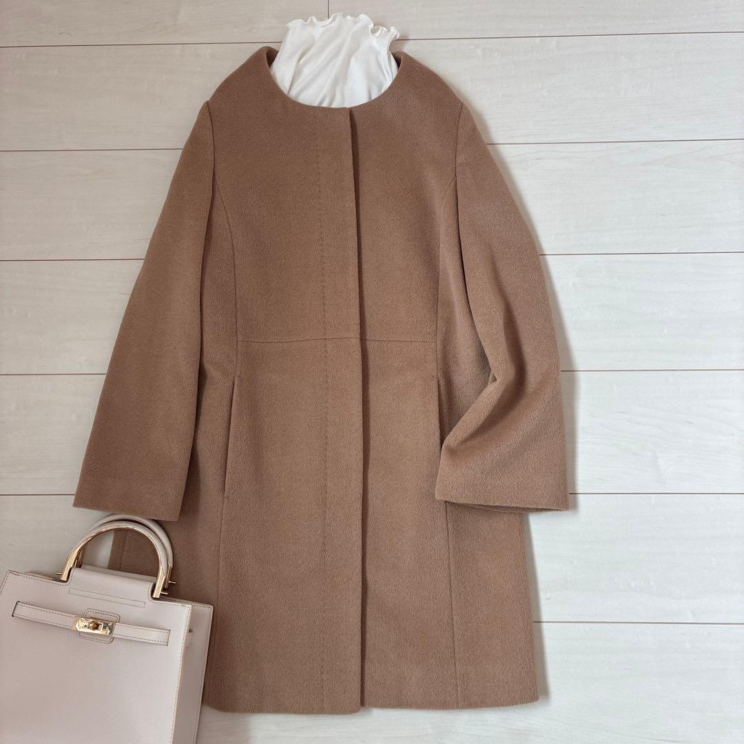 極美品　ANAYI アンゴラウール　ノーカラーコート　エムプルミエ　mid