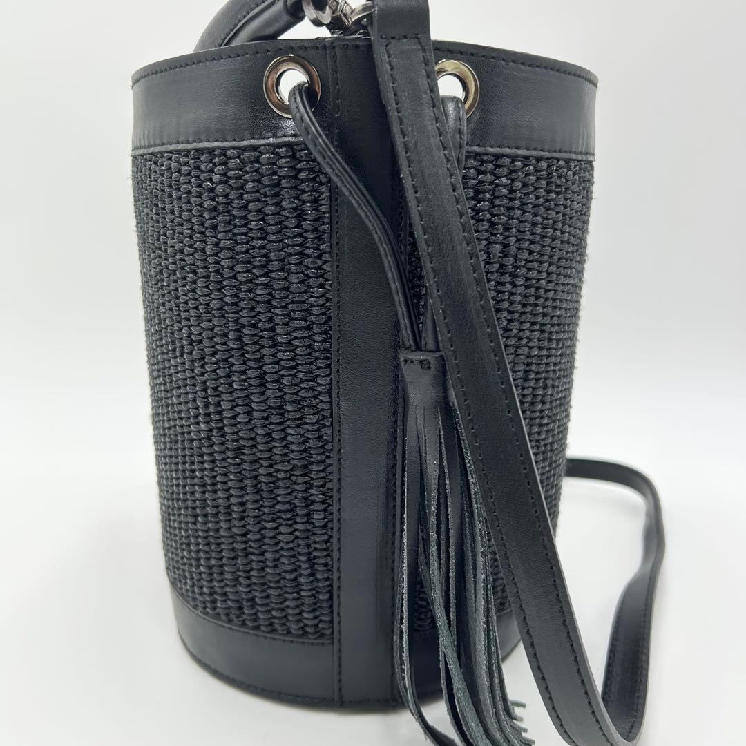 【美品】CHRISTIAN VILLA ラフィアコンビスクエア 2way バケツ