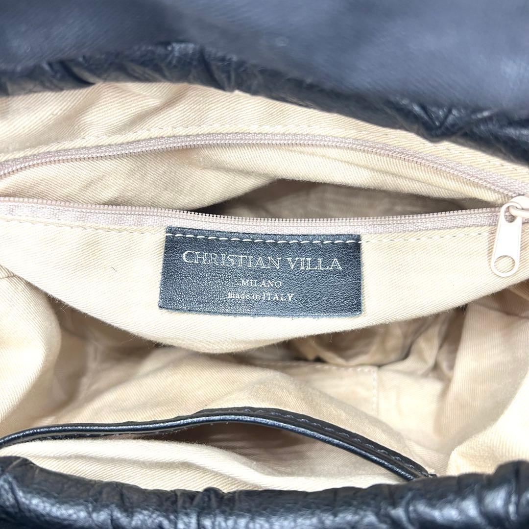 【美品】CHRISTIAN VILLA ラフィアコンビスクエア 2way バケツ