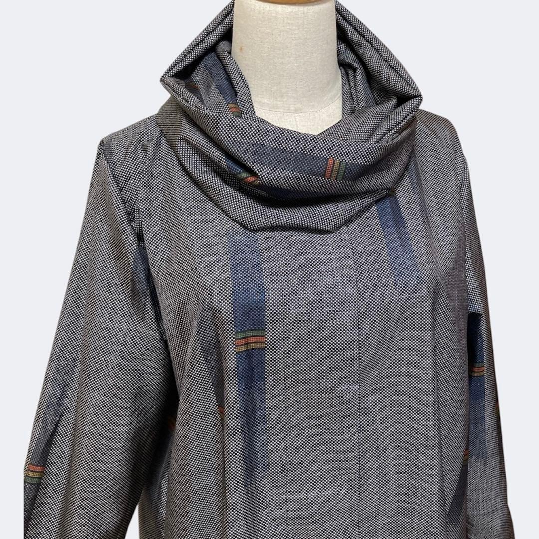 着物リメイク　ノーカラーコート＆スヌード　比翼仕立て　本場大島紬7マルキ証紙付き