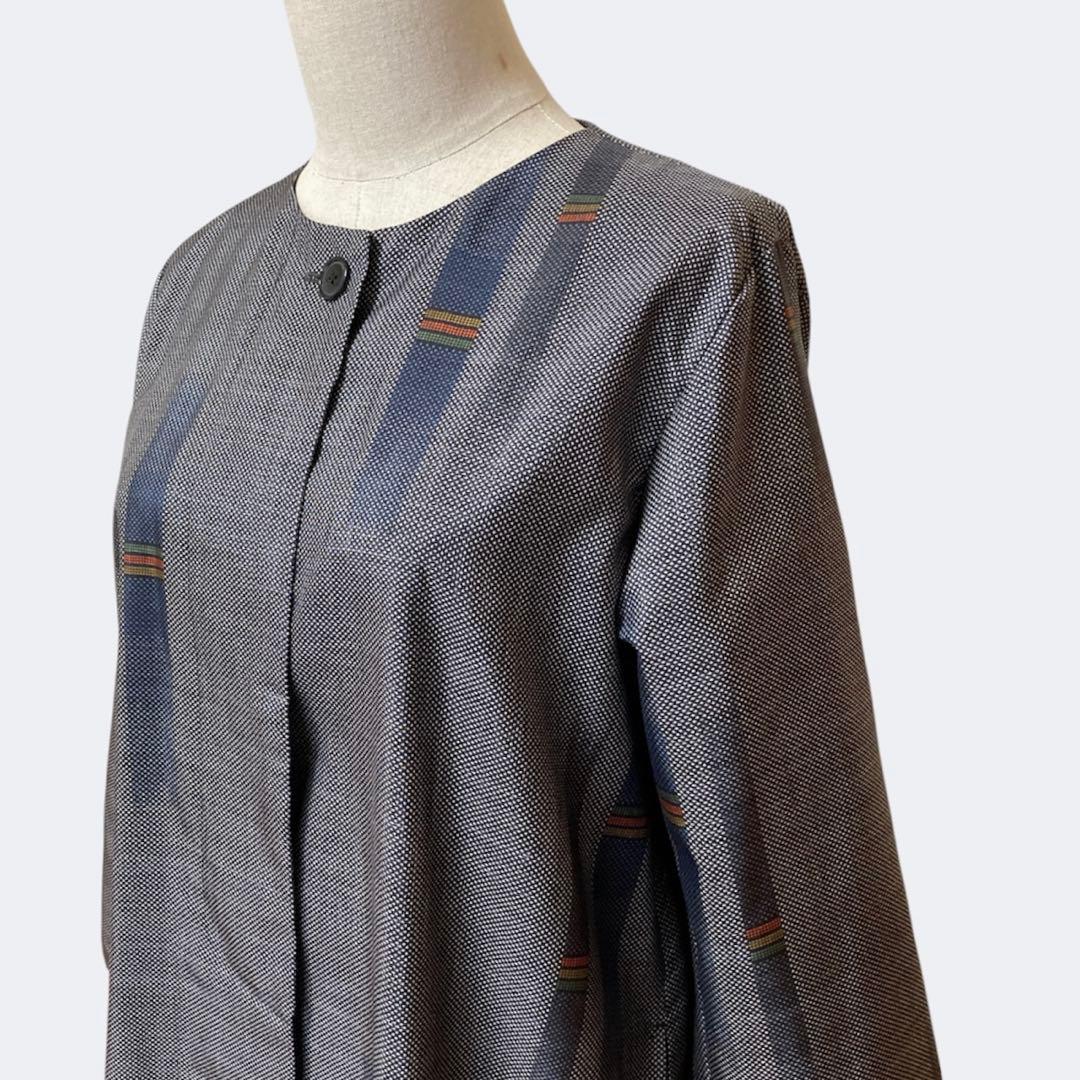 着物リメイク　ノーカラーコート＆スヌード　比翼仕立て　本場大島紬7マルキ証紙付き