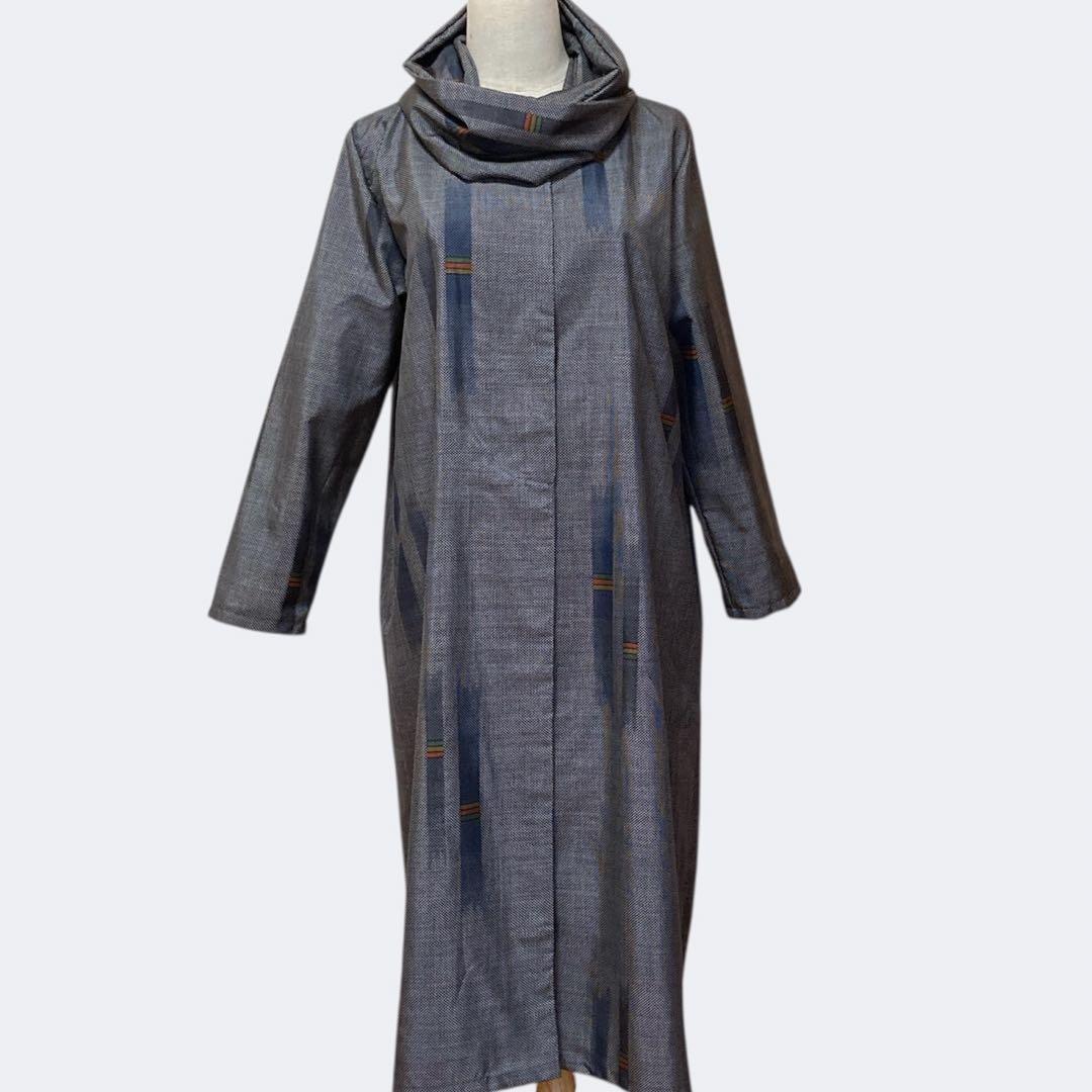 着物リメイク　ノーカラーコート＆スヌード　比翼仕立て　本場大島紬7マルキ証紙付き