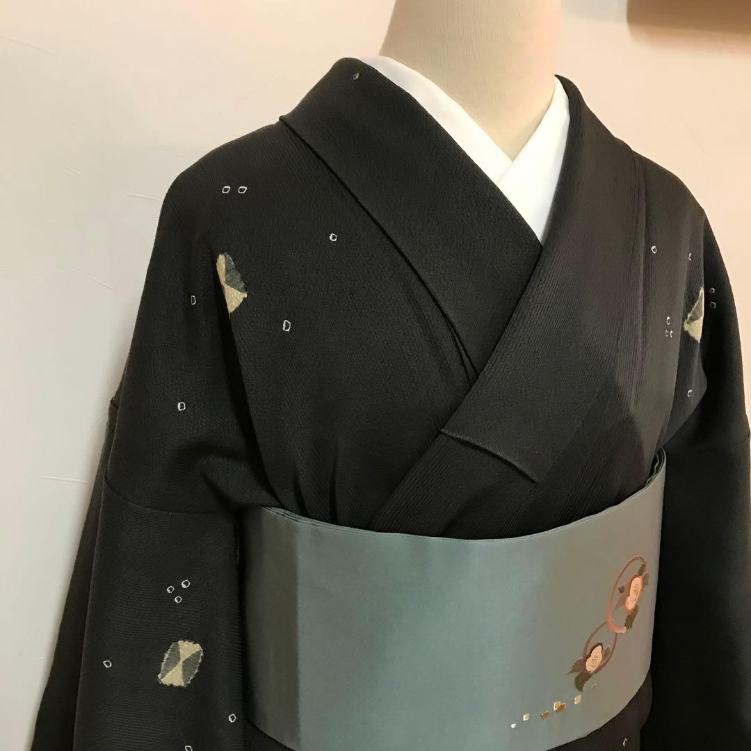 オシャレな縞の地紋　縫絞り織　つまみ絞り　シックな色合いをキュートに⭐️ 松拍落款