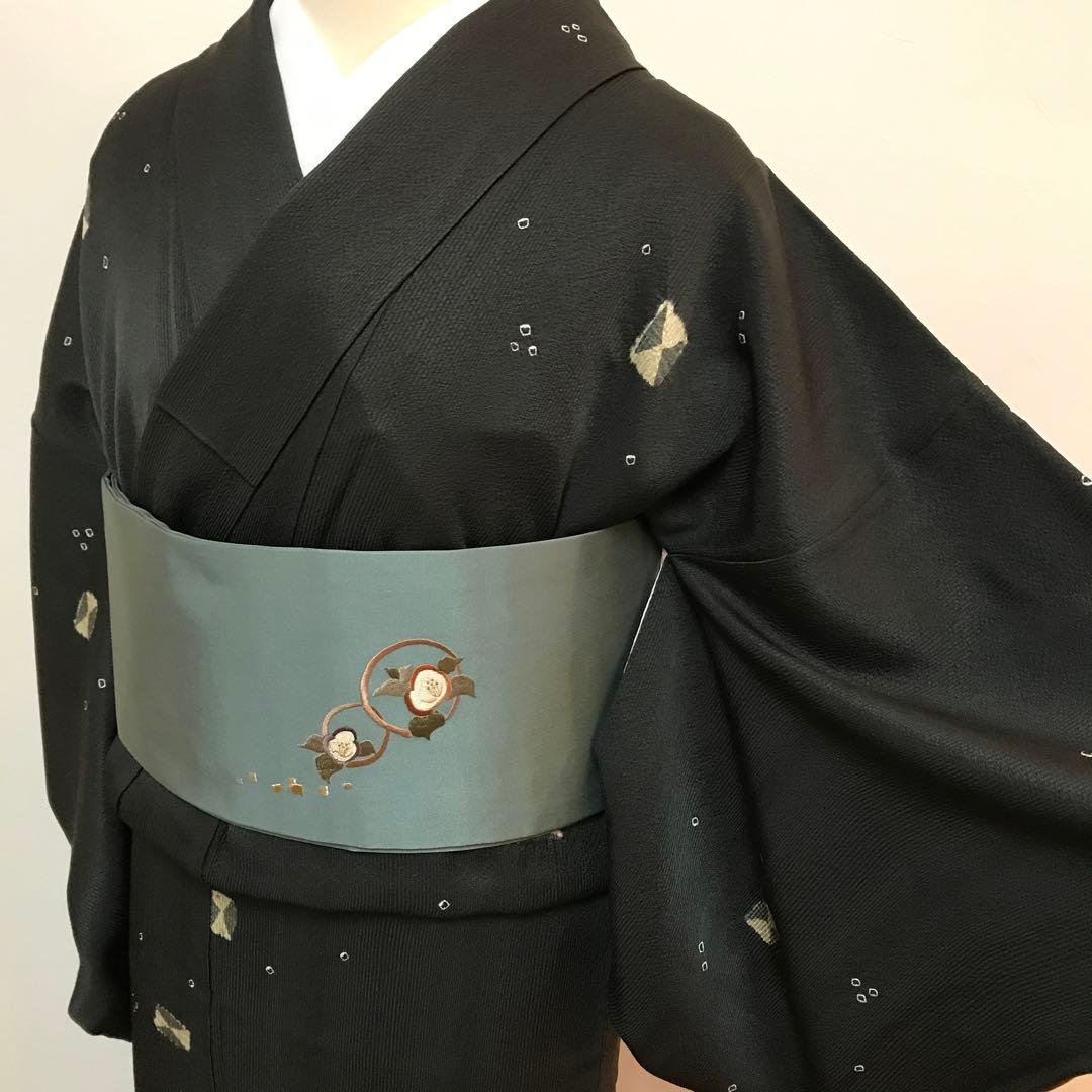 オシャレな縞の地紋　縫絞り織　つまみ絞り　シックな色合いをキュートに⭐️ 松拍落款