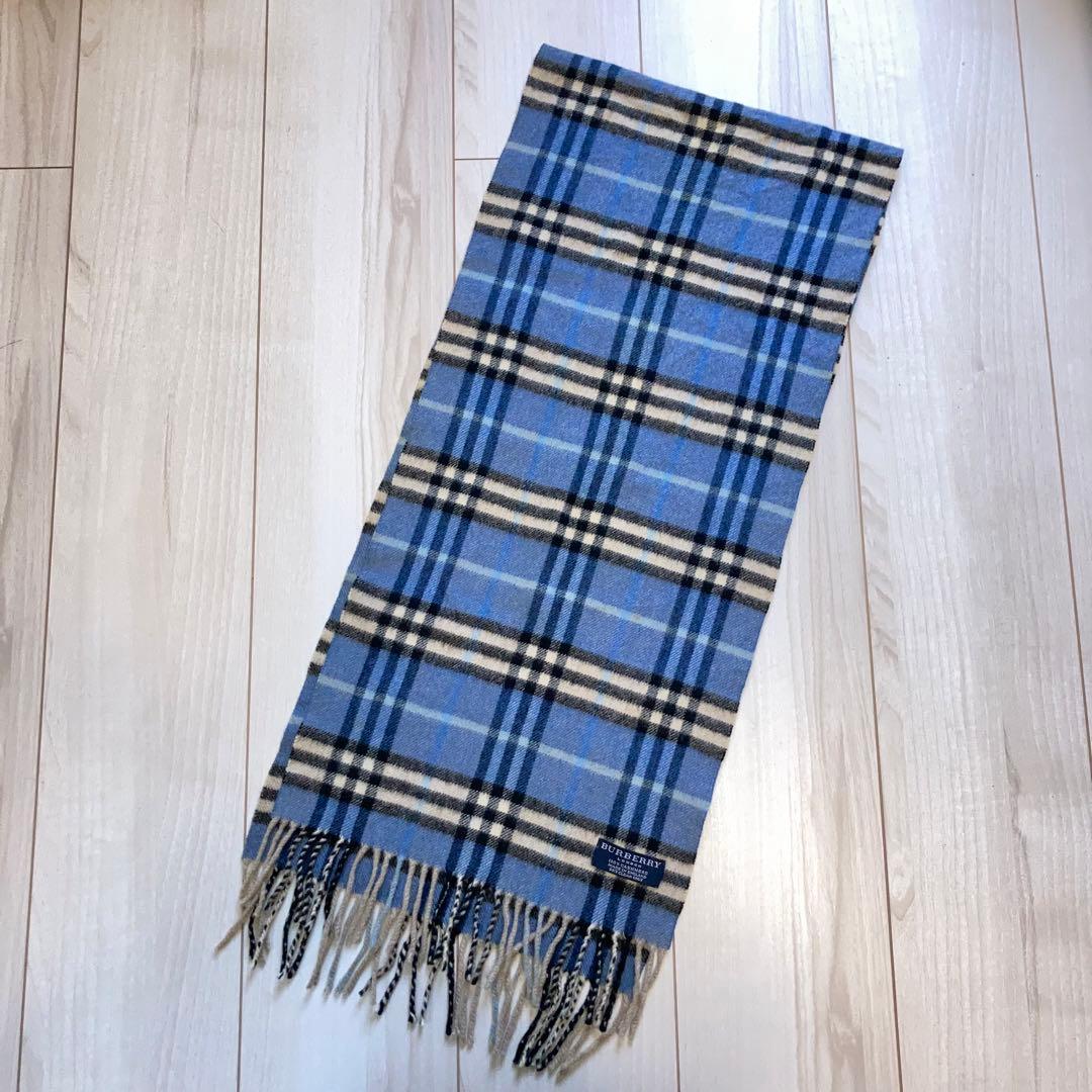 希少Burberry ノバチェック カシミヤ100% ブルーカラー　マフラー　青