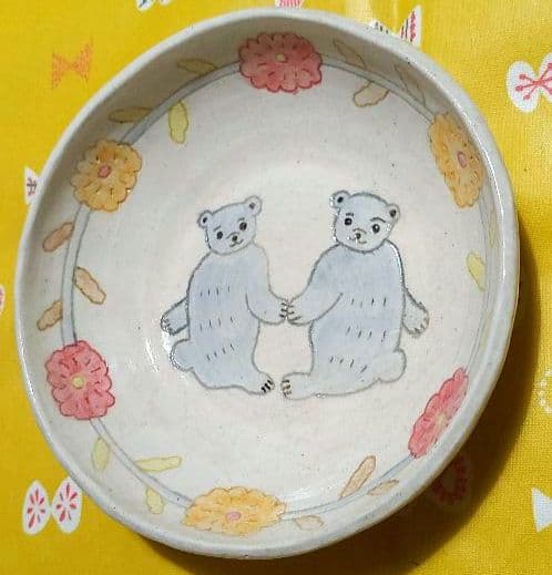 川原れもん サラダボール クマ 陶芸作家作品 約16cm