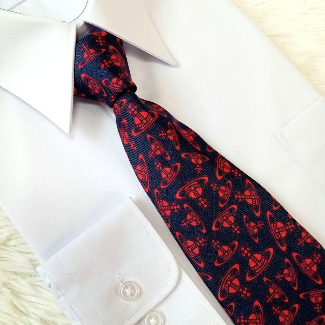 【極美品】Vivienne Westwood 　ネクタイ　オーブ総柄　ネイビー