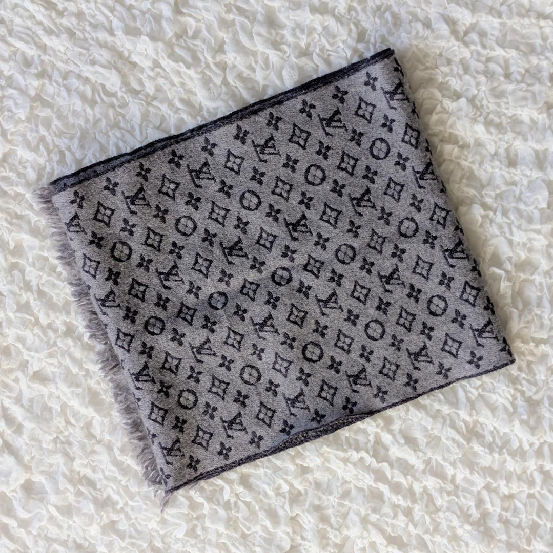 ルイヴィトン エシャルプ モノグラム クラシック マフラー グレー系 コットン