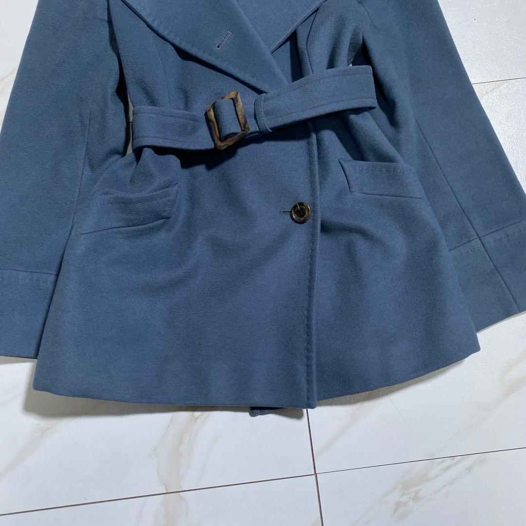 未使用級♡ポールスチュアート カシミヤベルデッドコート 女優襟 スモーキーブルー