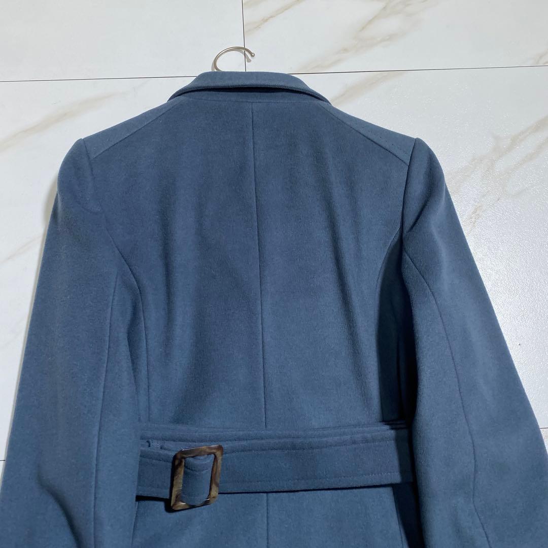 未使用級♡ポールスチュアート カシミヤベルデッドコート 女優襟 スモーキーブルー