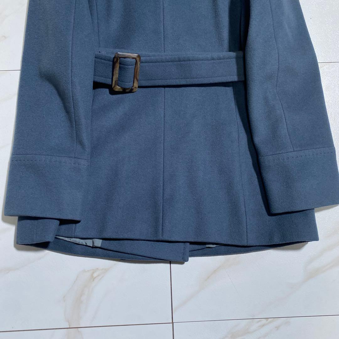 未使用級♡ポールスチュアート カシミヤベルデッドコート 女優襟 スモーキーブルー